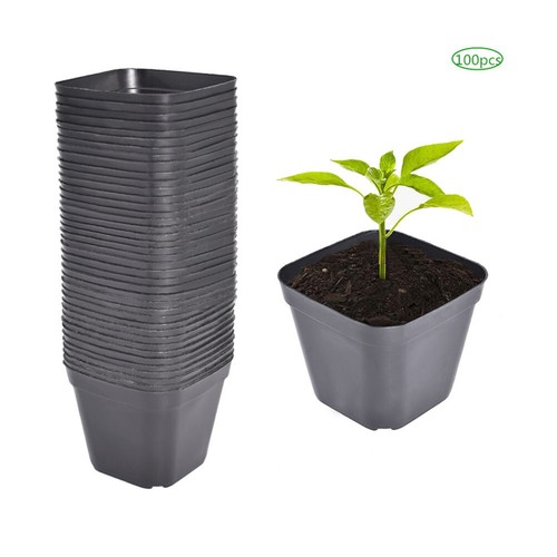 100 Pack 4" Square Plastic Seedling Pots Nursery Seeds Starting Plants Cuttings - Picture 6 of 10