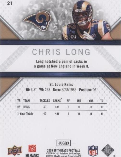2009 SP Threads Chris Long #21