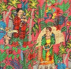 Indian Queen Size Red Floral Print Kantha Quilt Bedspread Blanket Bedding Throw