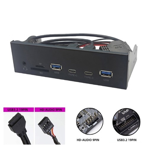 5.25Inch Front Panel With 19Pin USB3.2 Gen1 Port And 2xUSB3.0 Type C +Card Slots - Picture 5 of 8
