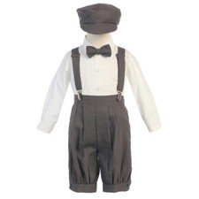 Little Boys Charcoal Suspenders Short Pants Hat Easter/Occasion Outfit Set 4T