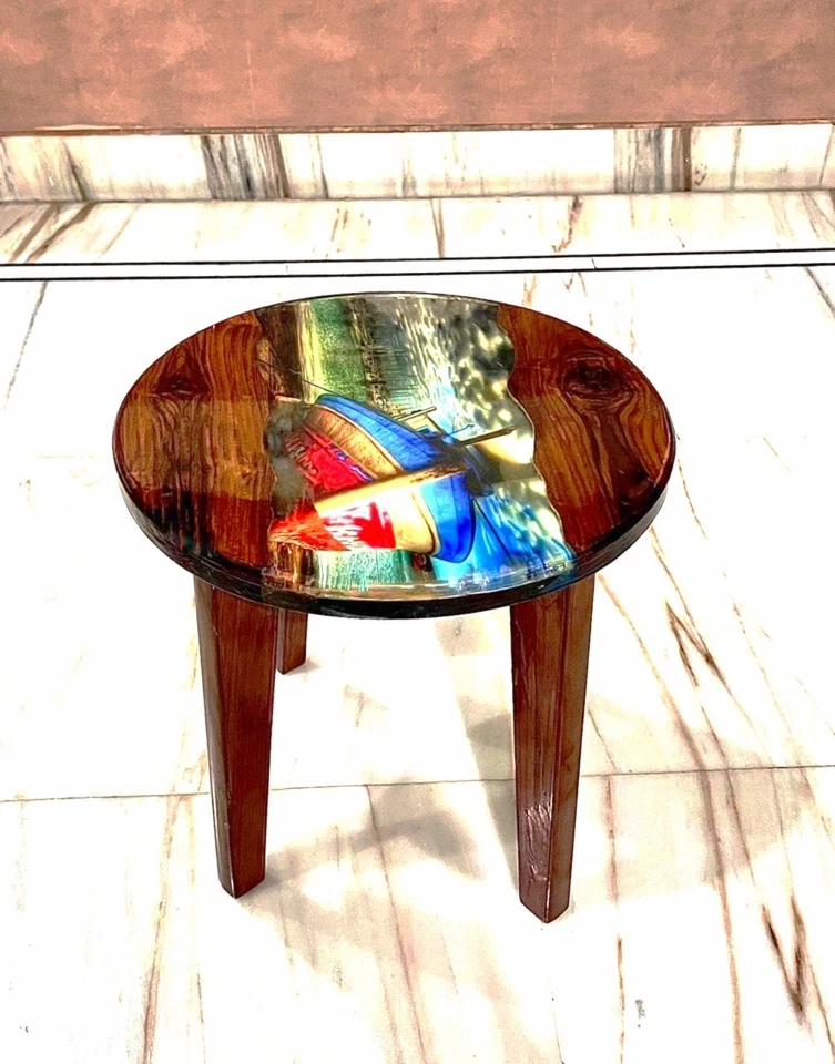 Resin Port View Teak Coffee Table, Round Epoxy Teak Wood Coffee Table, Live Edge - Image 2 of 4