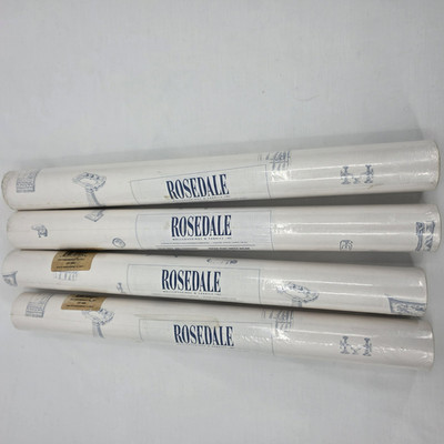 Rosedale Toile Wallpaper 4 Double Rolls Blue White Bathroom Vinyl Pre-Pasted VTG