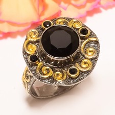 Brazilian Black Onyx Gold Plated Handmade Ring s.7.5 M1544