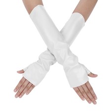 Womens Long Fingerless PU Leather Gloves Elegant Opera Party Cosplay Costume