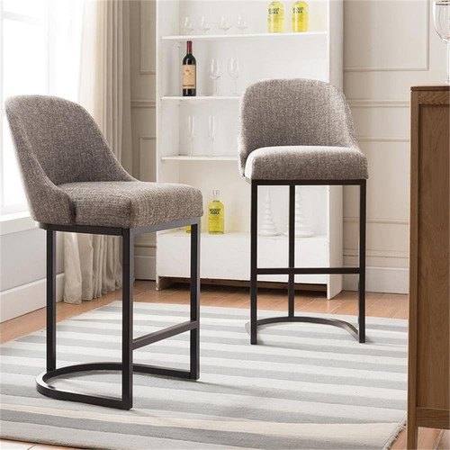 Leick Favorite Finds Barrel Back Metal Counter Stool Set in Gray/Espresso - Picture 1 of 23