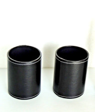 Black PU Leather Round Pencil Pen Cup Holder Stand Desk black PAIR 4 X 3  INCH