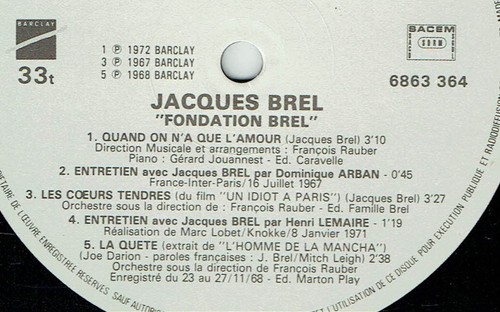 33T Jacques BREL Vinyle LP FONDATION BREL RECHERCHE LE CANCER - BARCLAY 6863364 - Foto 3 di 3