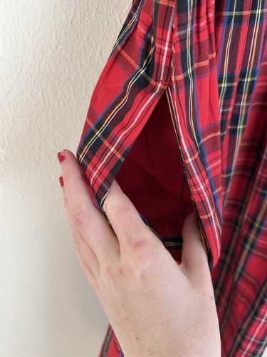 J.crew 8 Petite Red puff sleeve cotton poplin midi dress Tartan plaid Peasant - Picture 5 of 7