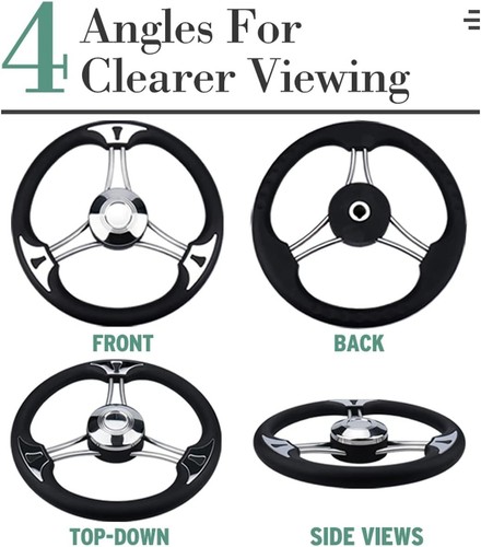 Black PU Foam 13.5" Boat Stainless Steel Steering Wheel Stainless Steel 3 Spoke - Bild 3 von 7