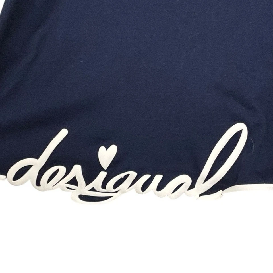 Desigual Girls Sleeveless Midi Dress Navy Pink Camera Cotton Sz 13/14 Retro Y2K - Image 4 of 4