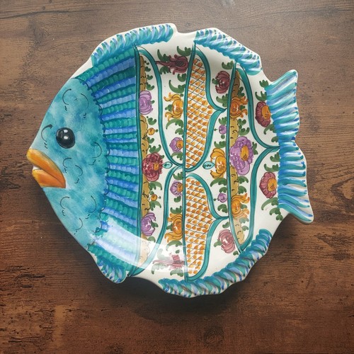 Vtg Hand Painted Greek Art Pottery Skyros 10" Modernist Fish Plate FREE US SHIP