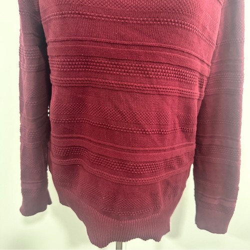 Suéter Pullover Loft Talla L Algodón Borgoña Cuello Redondo Cable Negocios Informal - Imagen 5 de 10