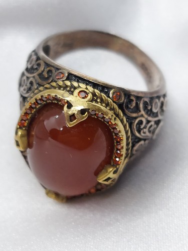 Vintage libanesischer Gold Sterling Ring Cabochon Karneol Citrin Kristall verziert Gr.7,5 - Bild 11 von 24