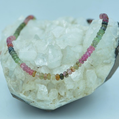 925 Silver Tourmaline Necklace: minimalist necklace tourmaline watermelon beads - Picture 3 of 5