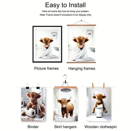 Highland Cow Funny Bathroom Decor Wall ArtBathroom Highland Cow Art PrintsRust - Picture 5 of 7