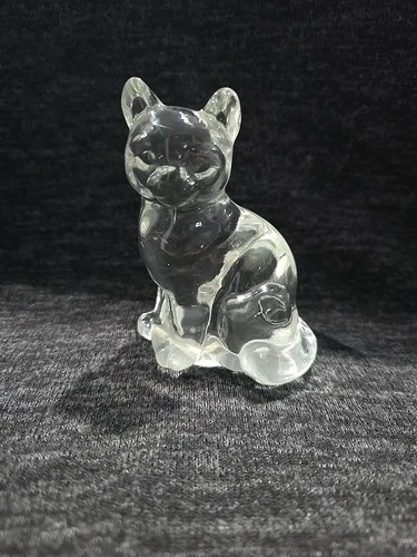 Fenton Clear Glass Sitting Cat 1980s Figurine USA