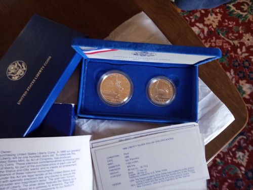 1986 S Ellis Island/Liberty PROOF 2 Coin Set - Silver Dollar & Half Dollar + COA - Picture 4 of 7