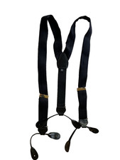 VINTAGE MADE IN ENGLAND BLACK 100 SILK SUSPENDERS BRACES BLACK LEATHER FITTINGS