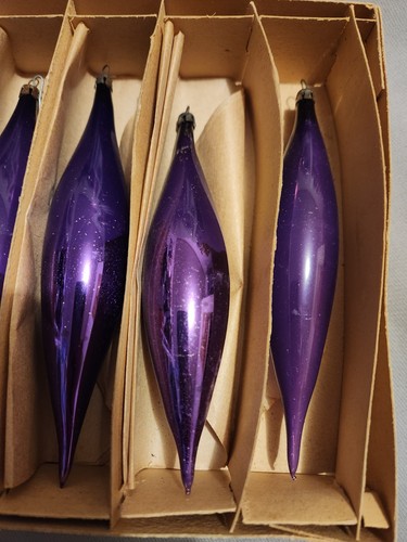 Vintage Christmas Ornaments Poland 1950s Teardrops Rich Deep Purple Blown Glass - Bild 6 von 17