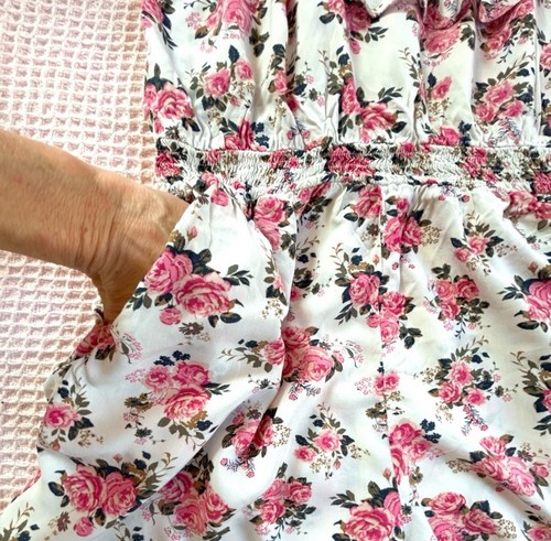Cotton On romantic, cottagecore white romper with ruffle and pink roses small - Picture 3 of 9