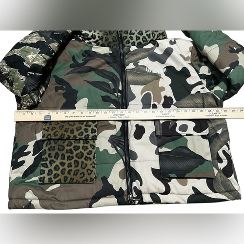 Chaqueta acolchada recortada del régimen civil sin disculpas para hombre camuflaje leopardo grande nueva sin etiquetas - Imagen 3 de 16