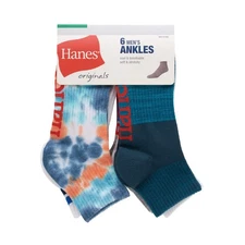 Hanes Originals Men's Ankle Socks, Moisture Wicking 6-Pairs Blue Allure 6-12