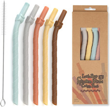 5 Pcs Wide Silicone Straws Set  Reusable  Bendable  Bpa-Free, Dishwasher Safe