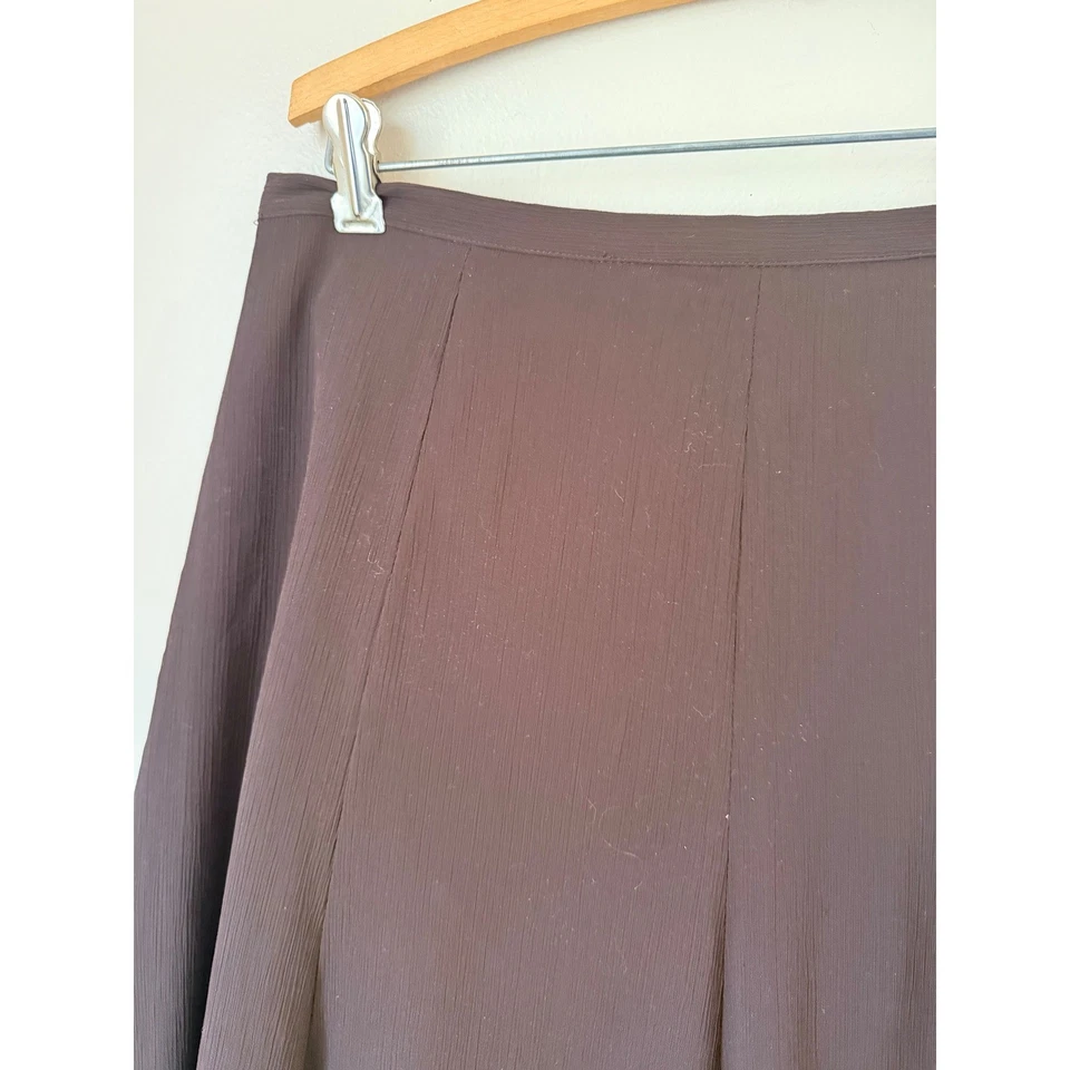 Women's Brown Knee Length Skirt Elastic Waist Sheer Overlay Size 14 Boho Classic - Image 3 of 4