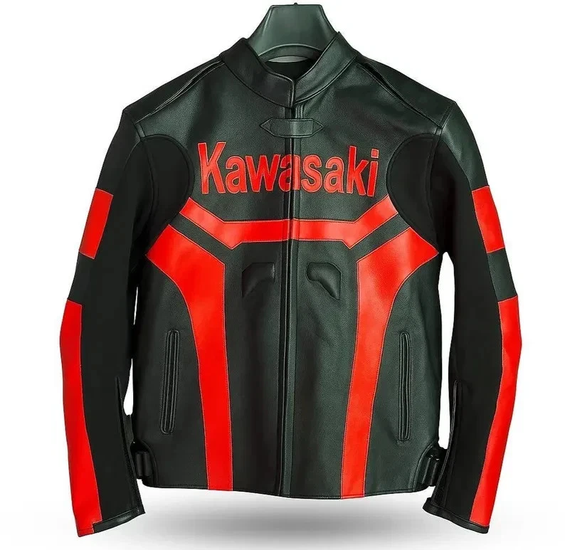 Chaqueta de cuero Kawasaki Racing Moto Kawasaki Ninja Motocicleta Motociclista Chaqueta Foto 2 de 3