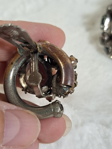 Vintage 1950s Smoky Rhinestone Bracelet & Clip-On Earrings Set Silver Tone Set - Picture 3 of 12
