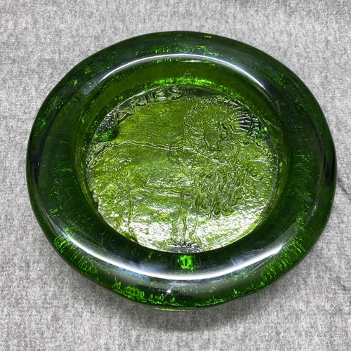 Vintage Blenko Glas grüner Widder Sternzeichen Aschenbecher Mid-Century 8" Catchall Tablett Teller - Bild 2 von 8