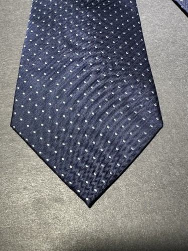 George Mens Navy Blue Light Blue Silk Polka Dot Necktie Pre-owned - Picture 3 of 7