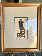 Anna Milo Upjohn Art Print Framed, Matted, under glass Ethnic Girl Chair Scarf
