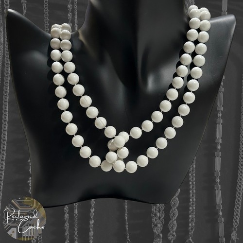 Womens White Connected Double Two Strand Beaded Necklace Fashion Jewelry - Picture 1 of 4
