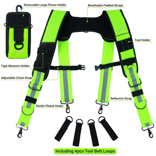 Reflective Safety Tool Belt Suspenders Construction Bag Suspenders Padded Wor... - Picture 6 of 7