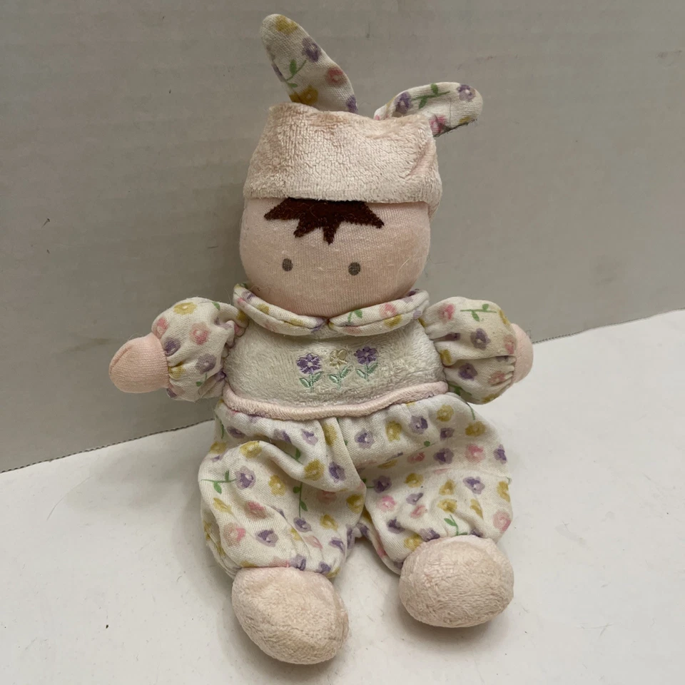 De colección Carters Bebé Niña Muñeca Flor Sonajero Peluche Tela Nudo Sombrero Pelo Marrón Foto 2 de 4