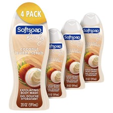 Softsoap Body Wash, Coconut Butter Scrub , Exfoliating 20 Fl Oz Pack of 4