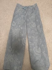 Girls Pants Cotten. Age 10/12 Teal/gray Blue. Embroidered Flowers