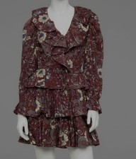 $445 Ulla Johnson Women's Red Ruffled V-Neck Long Sleeve Mini Dress Size 0