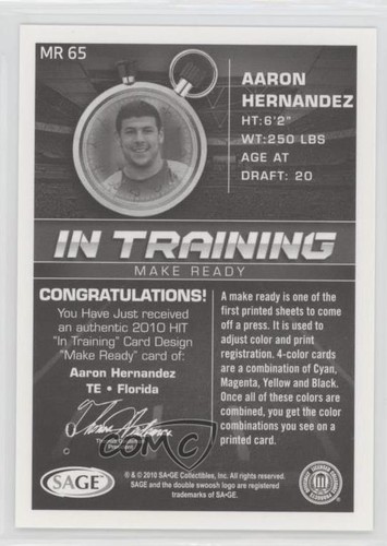 2010 SAGE Hit In Training Yellow Make Ready /50 Aaron Hernandez #MR65 Rookie RC - Picture 2 of 3