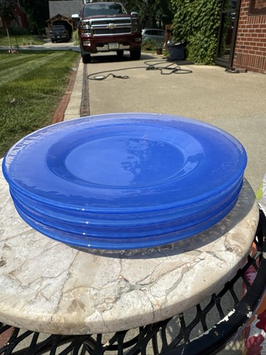 Set of 4 YALOS CASA MURANO Blue Translucent 8” Salad Plates-Italian Art Glass - Picture 2 of 24