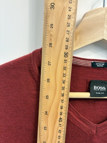 Hugo Boss Herren Pullover XL Rot Extra Feine Merinowolle Slim Fit V-Ausschnitt Pullov - Bild 8 von 9