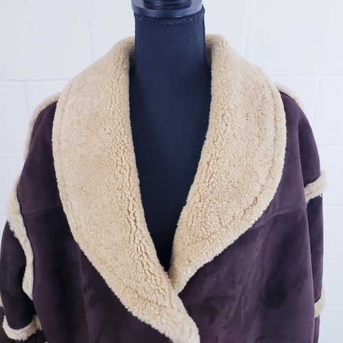 Vintage Brown Tan Suede Shearling Sherpa Coat 90s Women's Size Small - Bild 6 von 9
