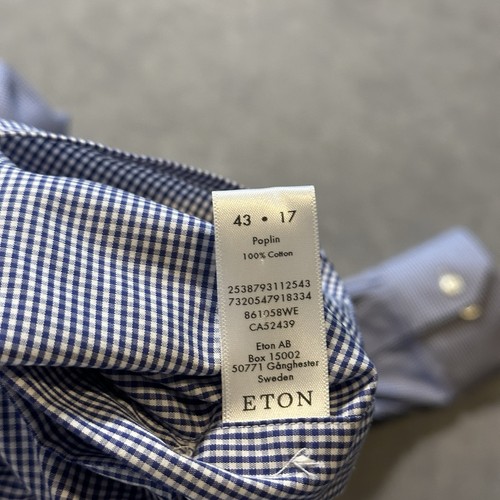 Eton Dress Shirt Mens 17 43 Contemporary Fit Blue Check Gingham Poplin European - Picture 5 of 9