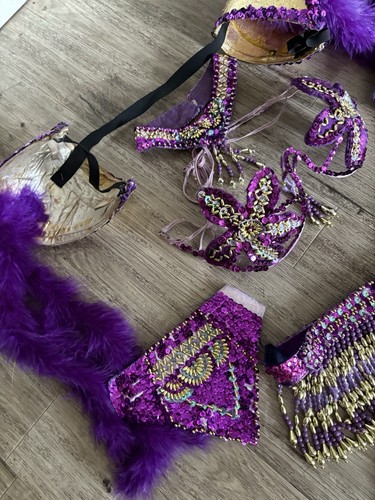 8 Stück Bauchtanz Karneval Pailletten BH Top Quaste Fransen Hüftschal Set Lila - Bild 4 von 7