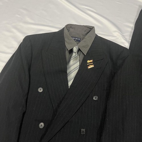Completo set up vintage anni 90 doppio grigio scuro a righe - Foto 3 di 16