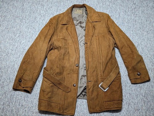 vintage 1960s leather BELTED jacket 38 deerskin suede WESTERN sherlock coat - Picture 3 of 10
