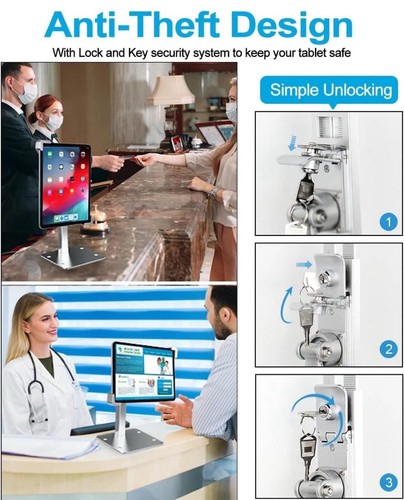 Aluminum Anti Theft Desktop Tablet Kiosk Stand Holder Countertop Tablet POS Disp - Afbeelding 4 van 16