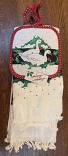 Vintage 3 Piece Christmas Duck Geese Set Kitchen Towel Washcloth Pot Holder New